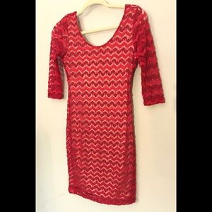 Red Fitted Lace Dress